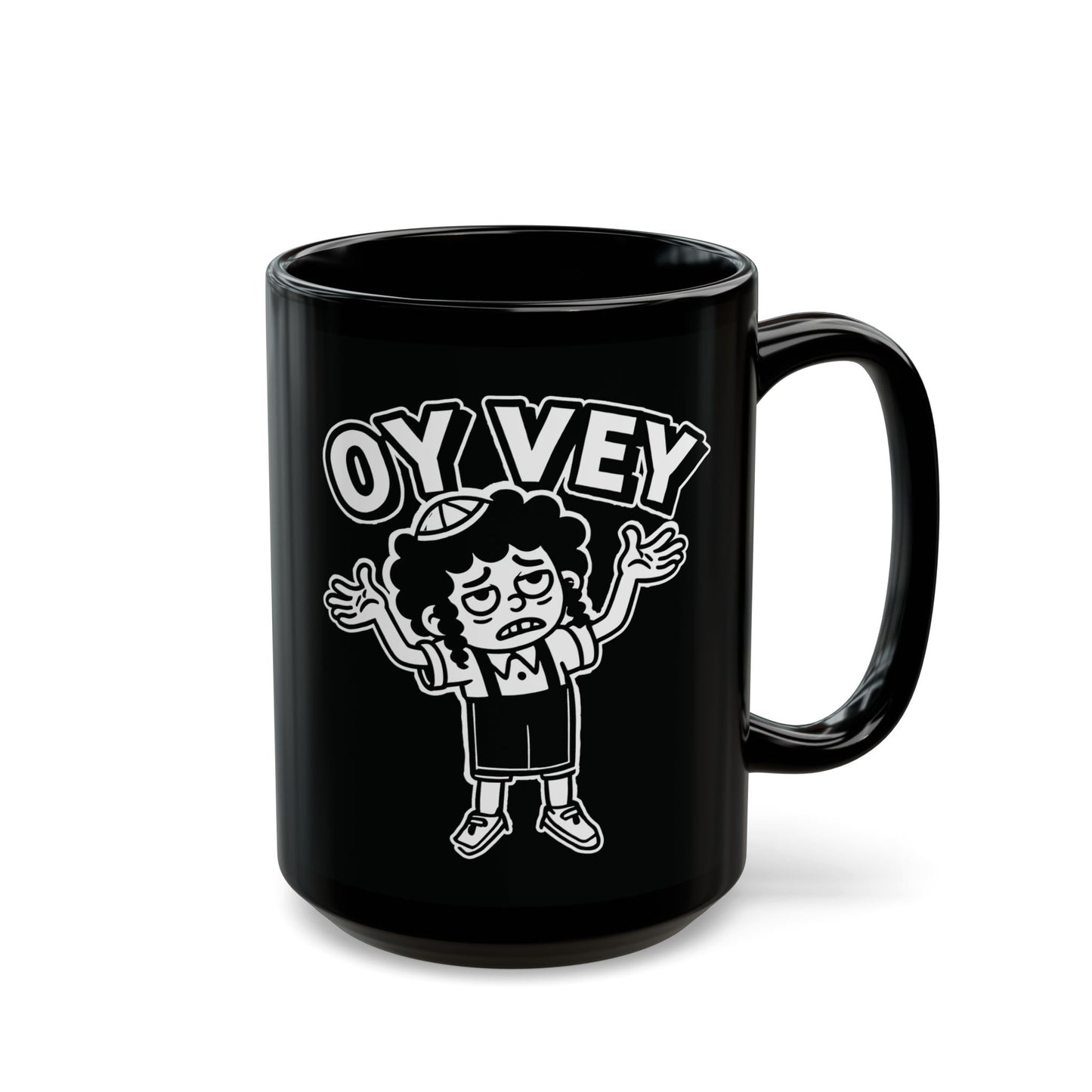 Oy Very Tired Kid - Black Mug - Gift for Coffee Lovers, Humor Mug, Kitchen Decor, Office Mug, Unique Gift for Him or Her