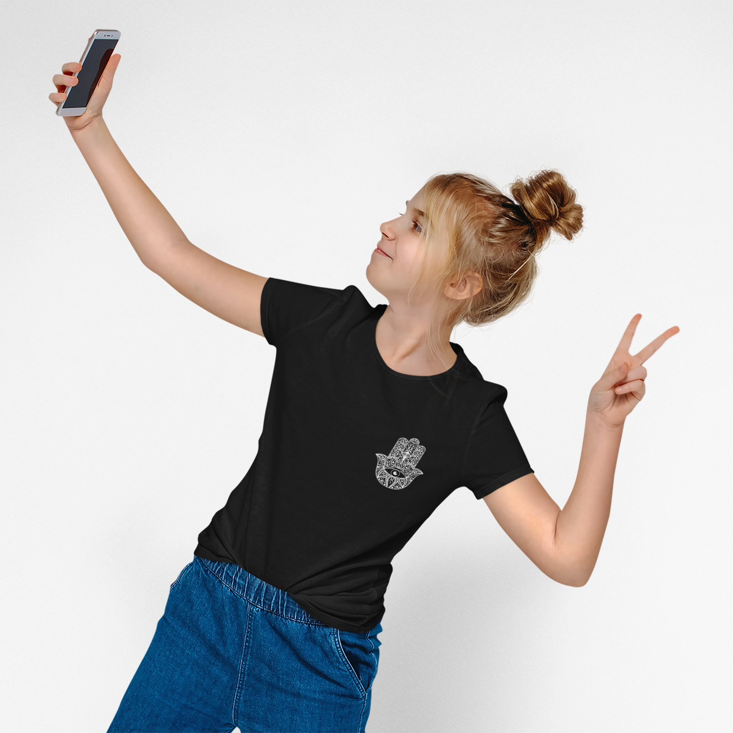 Spiritual Protection Hand Kids Softstyle Tee | Boho T-Shirt for Creative Kids, Gift for Art Lovers, Festival Wear