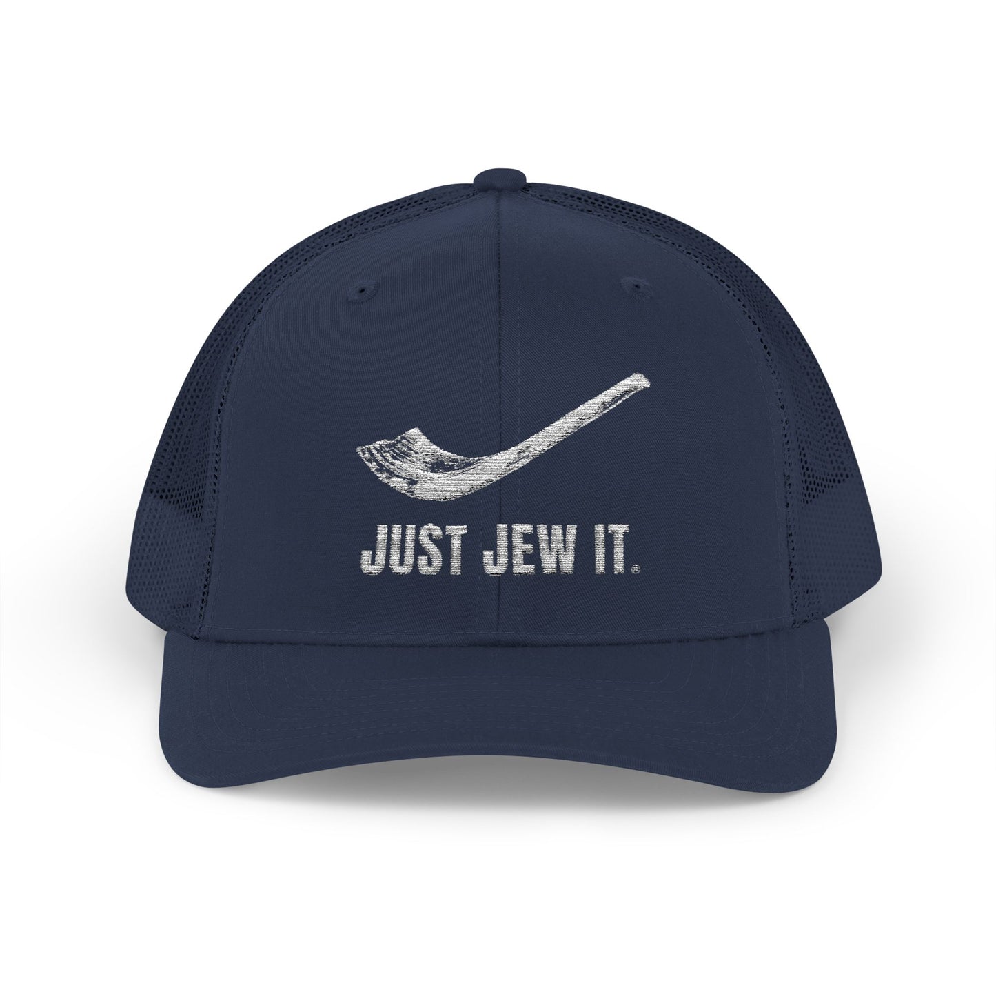 Embroidered Just Jew It® Official Snapback Trucker Cap - Stylish Mesh Hat for Jewish Culture & Pride