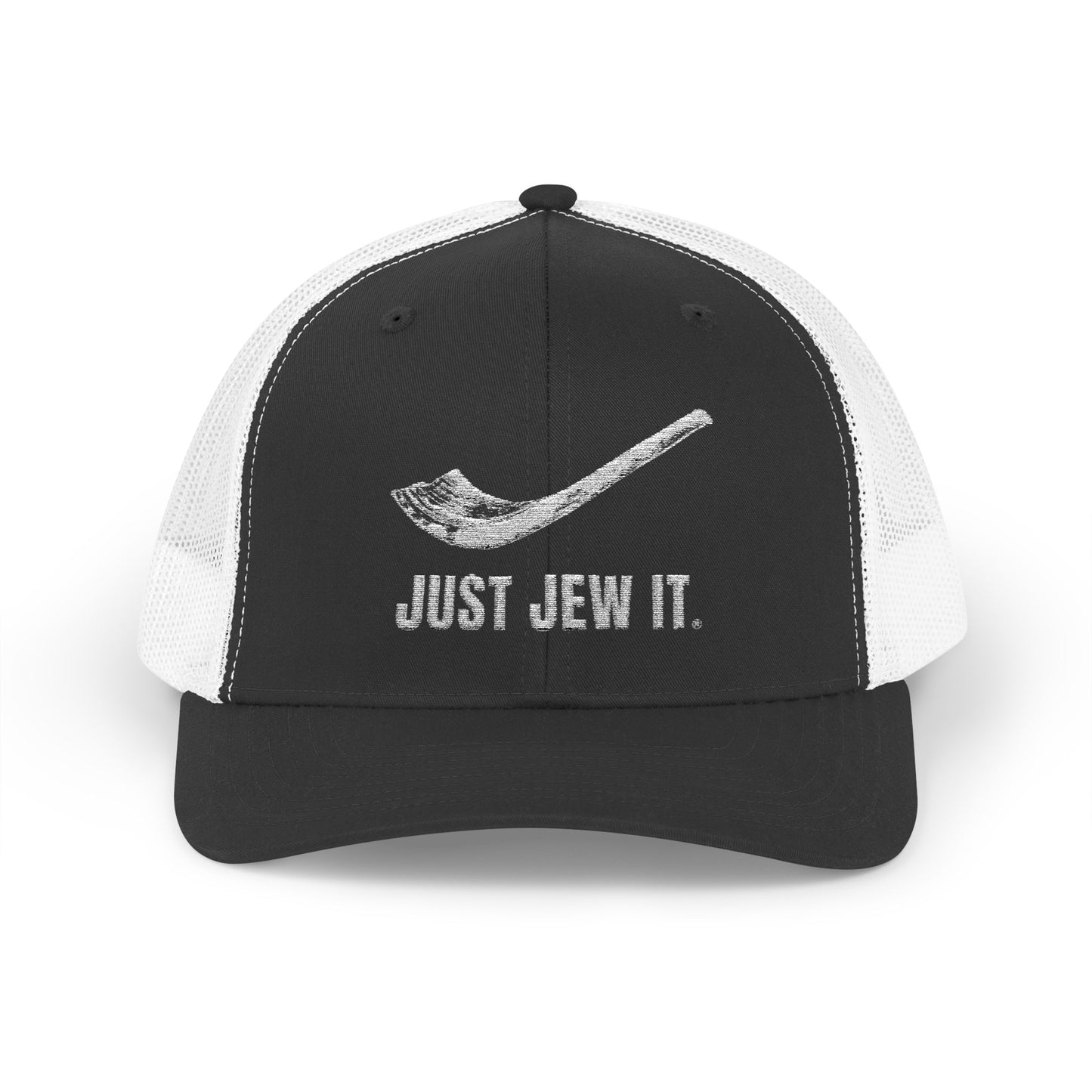 Embroidered Just Jew It® Official Snapback Trucker Cap - Stylish Mesh Hat for Jewish Culture & Pride