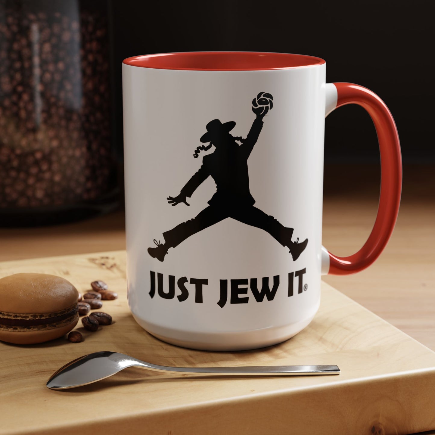 Just Jew It® Funny Rabbi Dunking Challa Bread Accent Mug, Jewish Humor Coffee Cup, Just Jew It Gift, 11, 15oz, Tea Mug, Ceramic Mug, Kitchen