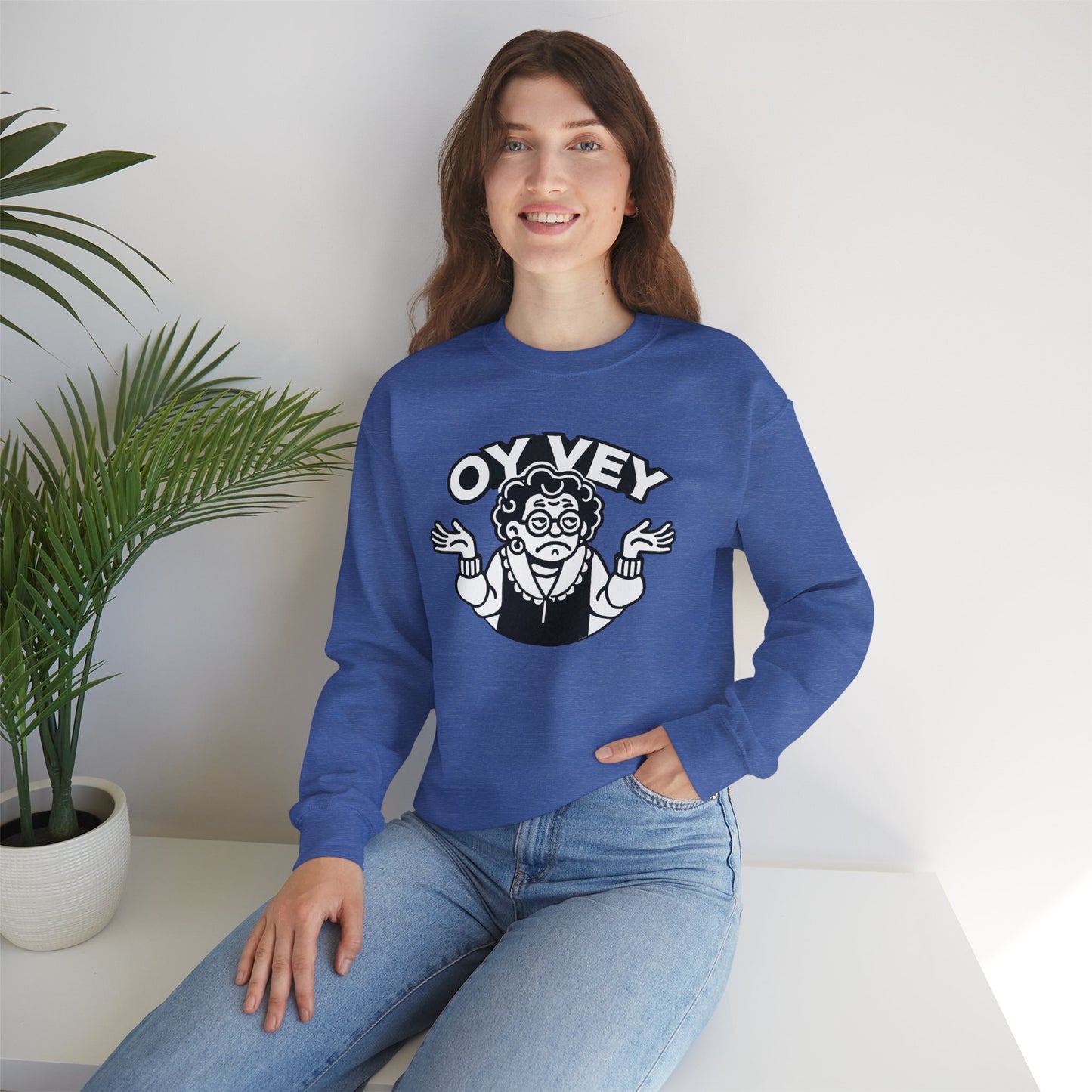 Oy Vey All Day - Granny Shrug Sweater Funny Gift for Food Lovers, Cozy Crewneck for Everyday Wear, Perfect for Holidays & Casual Events