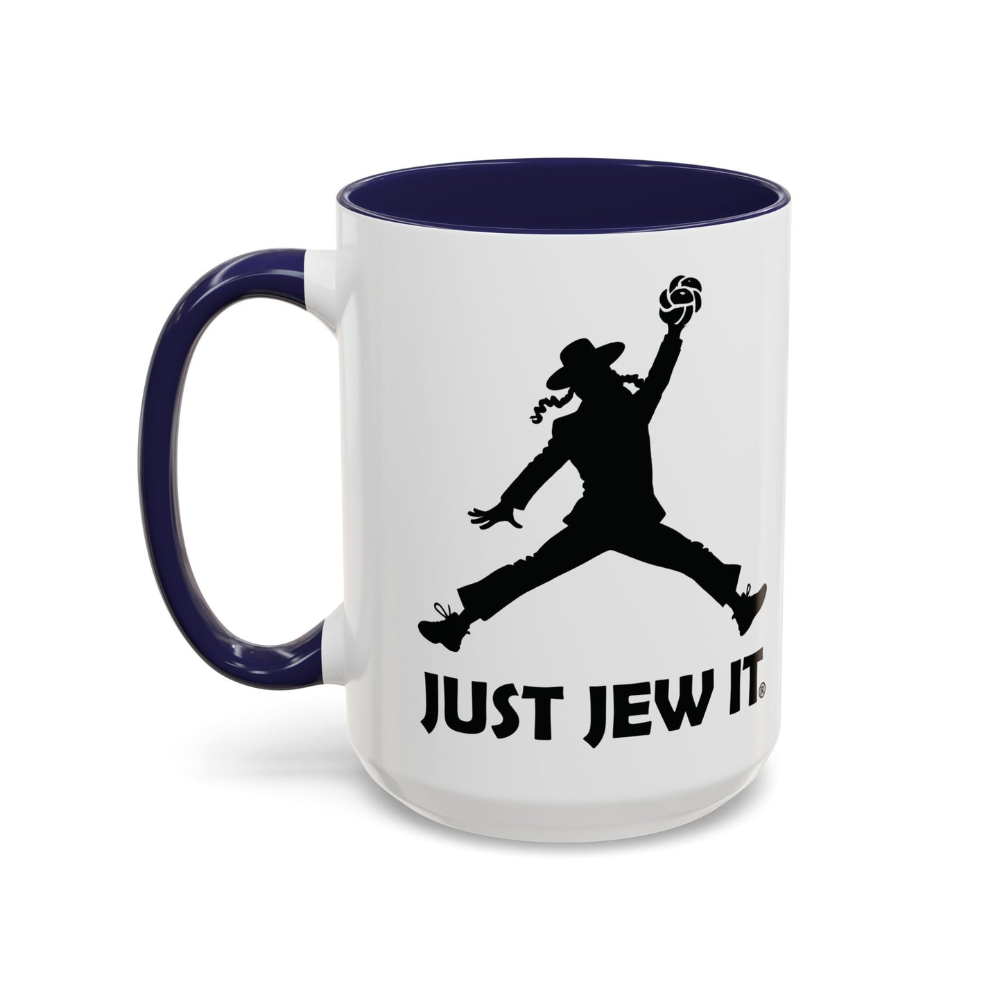 Just Jew It® Funny Rabbi Dunking Challa Bread Accent Mug, Jewish Humor Coffee Cup, Just Jew It Gift, 11, 15oz, Tea Mug, Ceramic Mug, Kitchen