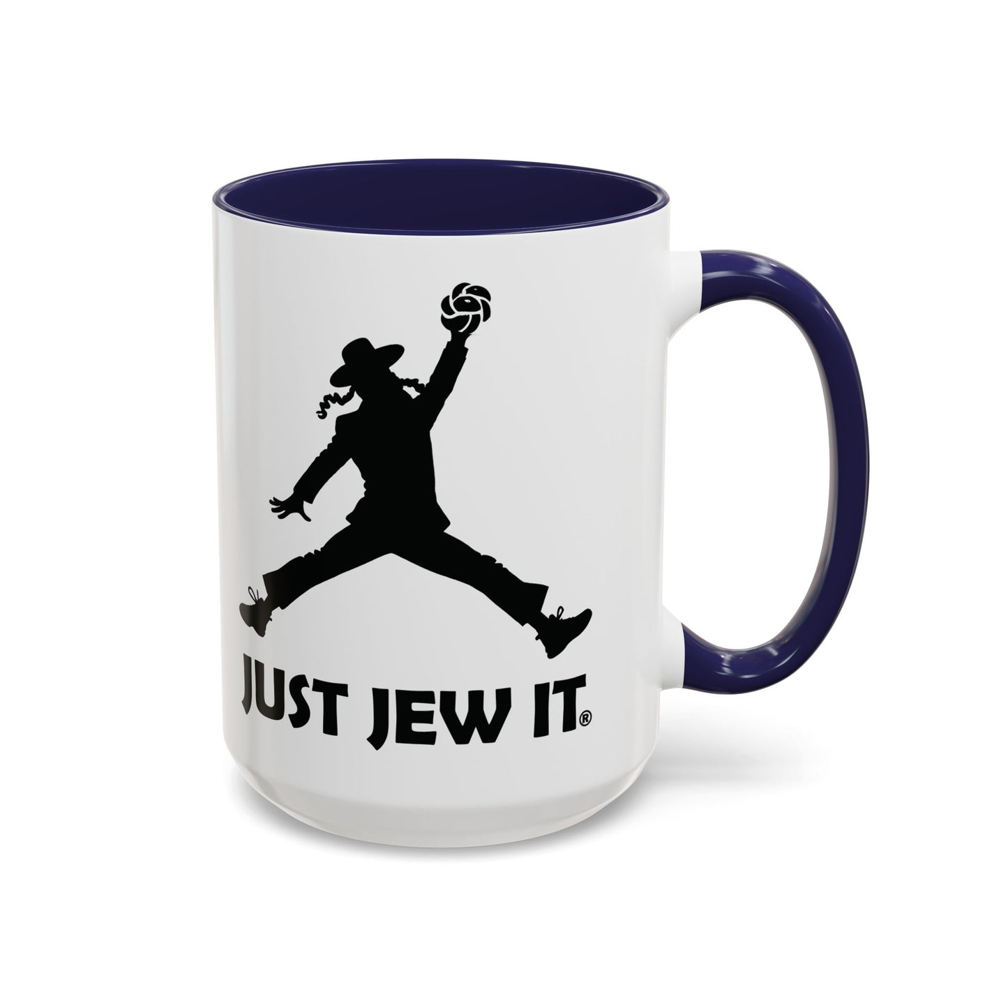 Just Jew It® Funny Rabbi Dunking Challa Bread Accent Mug, Jewish Humor Coffee Cup, Just Jew It Gift, 11, 15oz, Tea Mug, Ceramic Mug, Kitchen