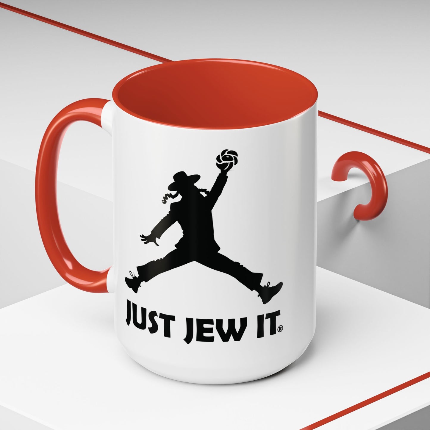 Just Jew It® Funny Rabbi Dunking Challa Bread Accent Mug, Jewish Humor Coffee Cup, Just Jew It Gift, 11, 15oz, Tea Mug, Ceramic Mug, Kitchen