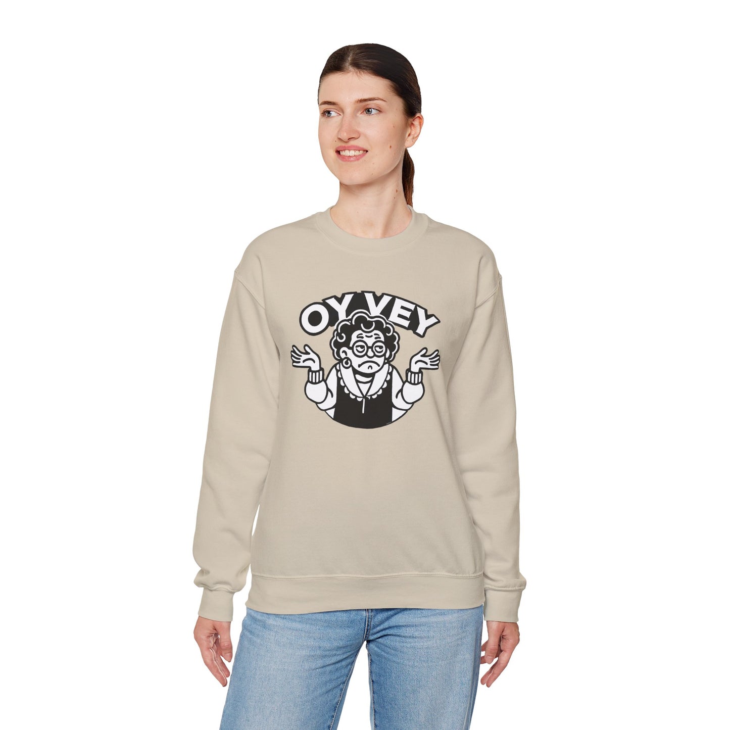 Oy Vey All Day - Granny Shrug Sweater Funny Gift for Food Lovers, Cozy Crewneck for Everyday Wear, Perfect for Holidays & Casual Events