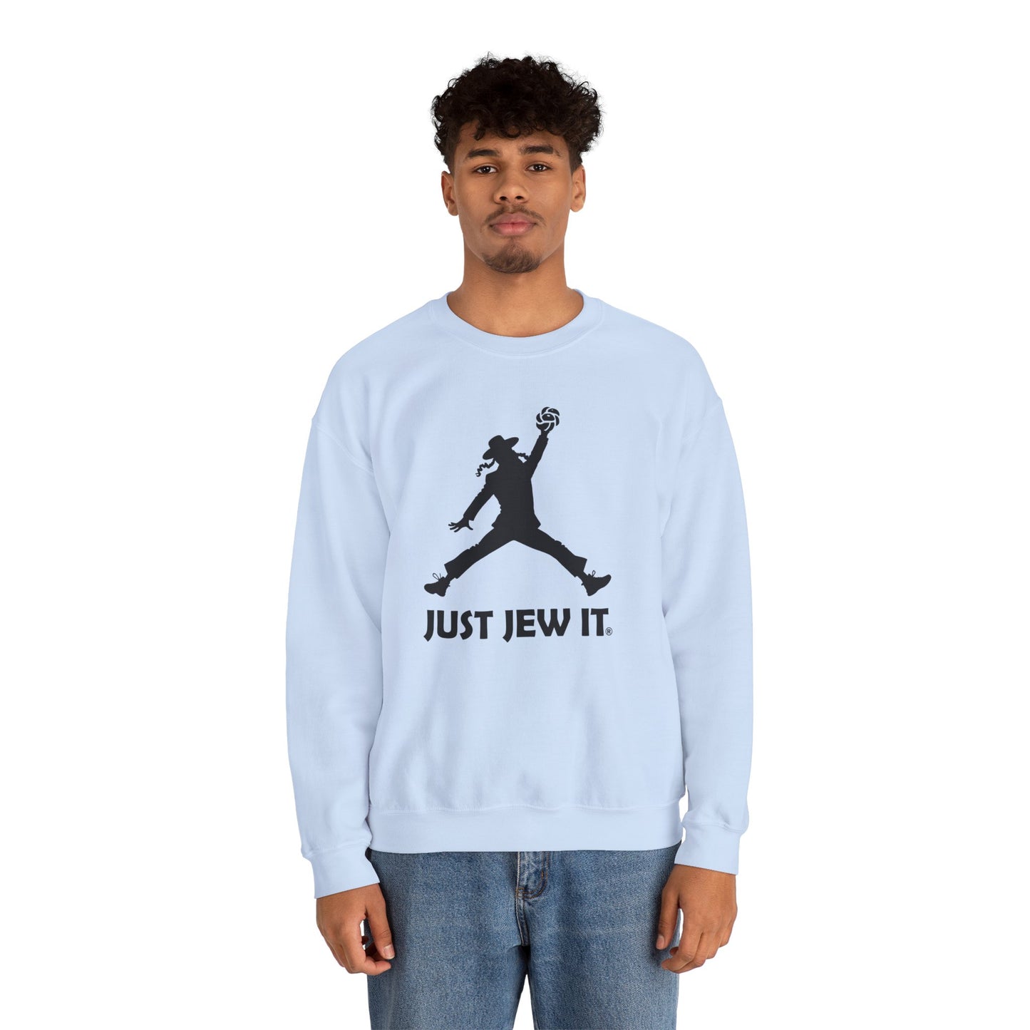 Just Jew It® Official Sweatshirt - Jumping Man with Challa Bread