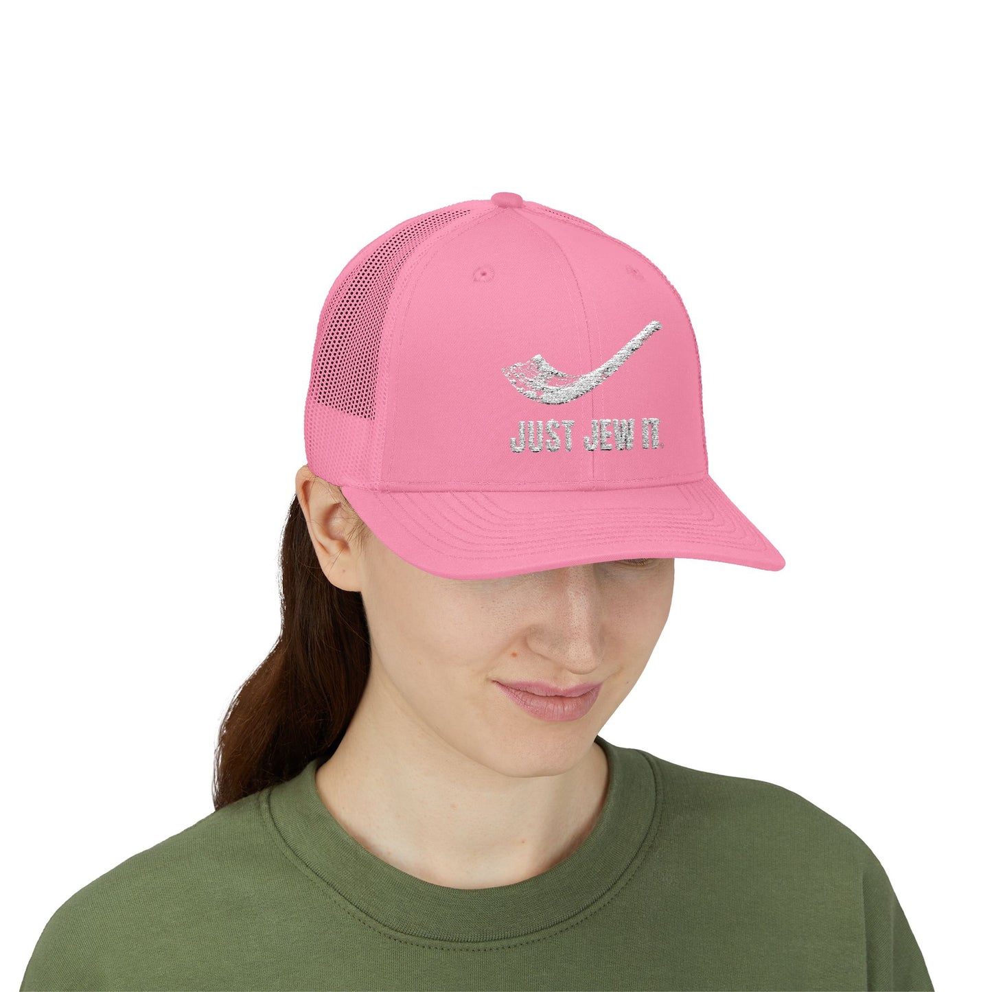 Embroidered Just Jew It® Official Snapback Trucker Cap - Stylish Mesh Hat for Jewish Culture & Pride