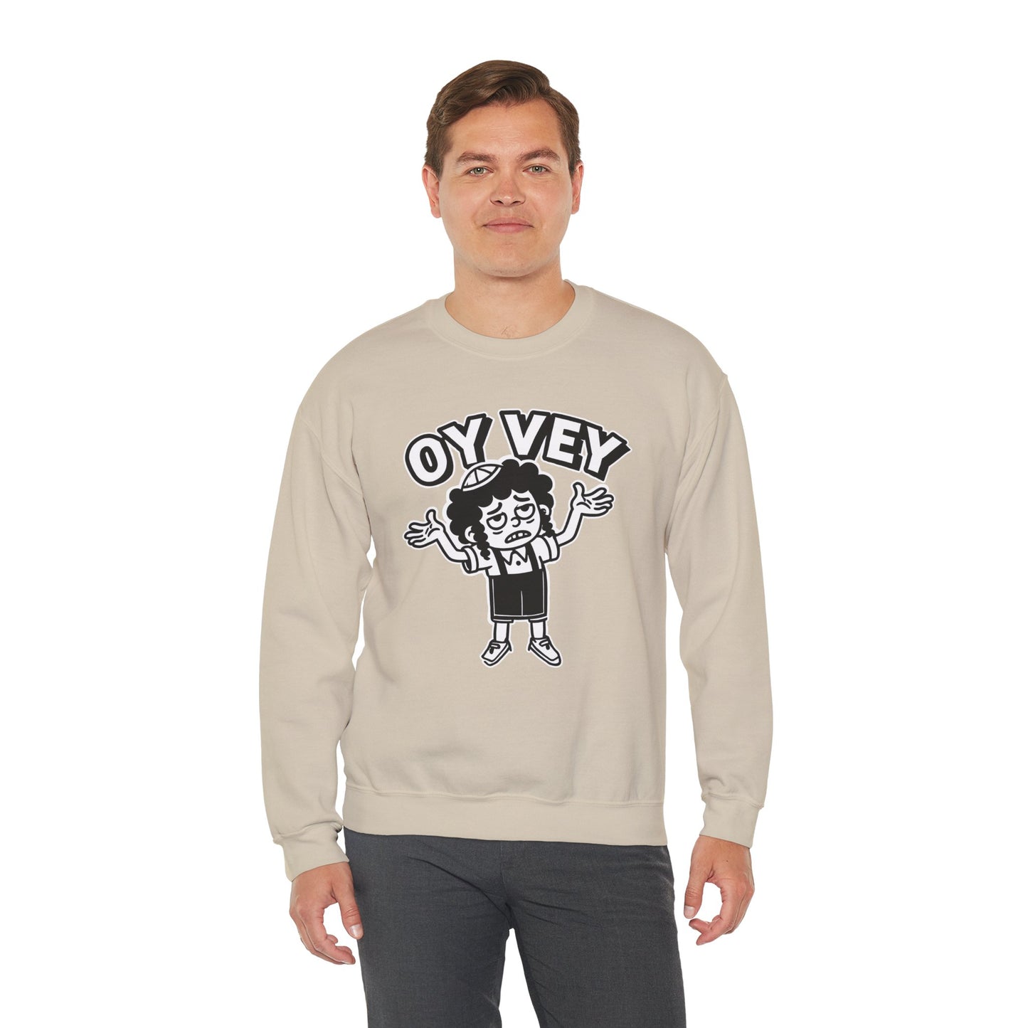 Oy Vey Tired Kid - Adult Sweatshirt Funny Gift for Food Lovers, Cozy Crewneck for Everyday Wear, Perfect for Holidays & Casual Events