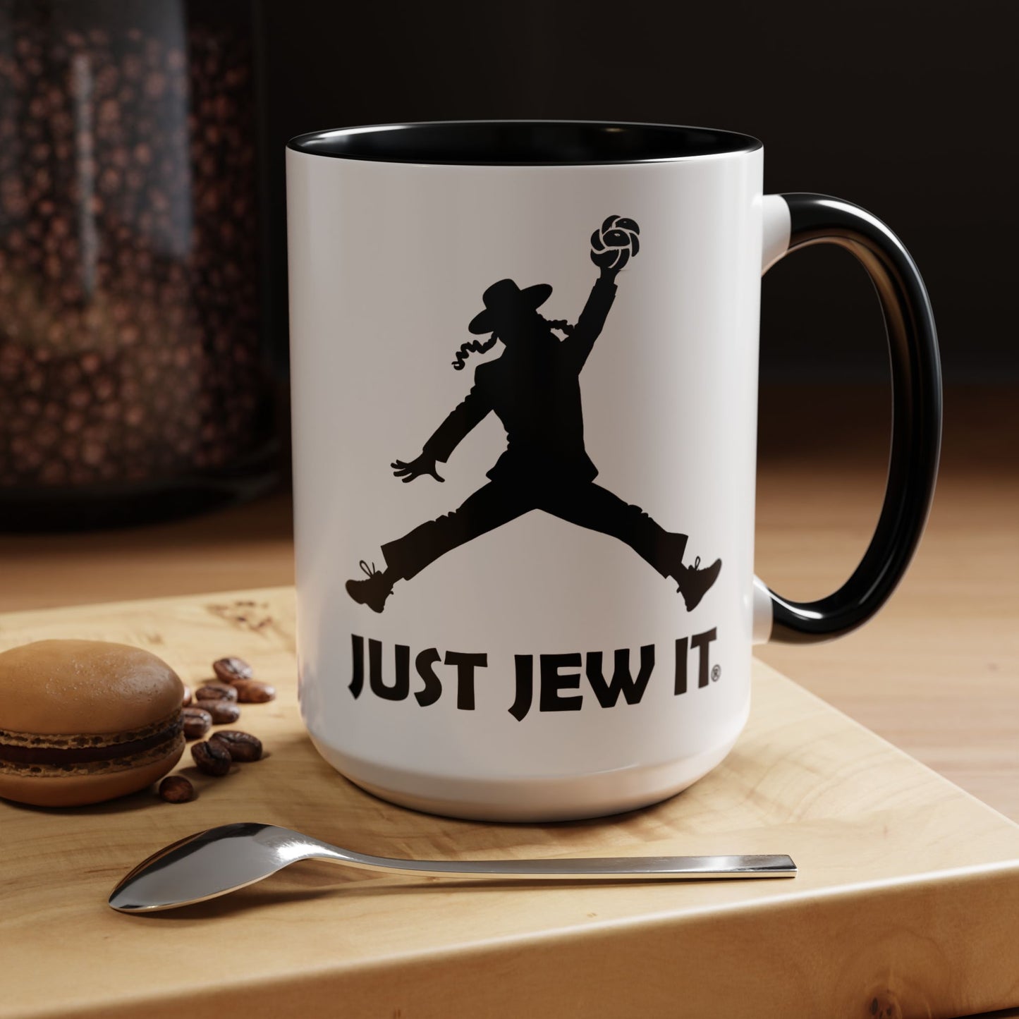 Just Jew It® Funny Rabbi Dunking Challa Bread Accent Mug, Jewish Humor Coffee Cup, Just Jew It Gift, 11, 15oz, Tea Mug, Ceramic Mug, Kitchen