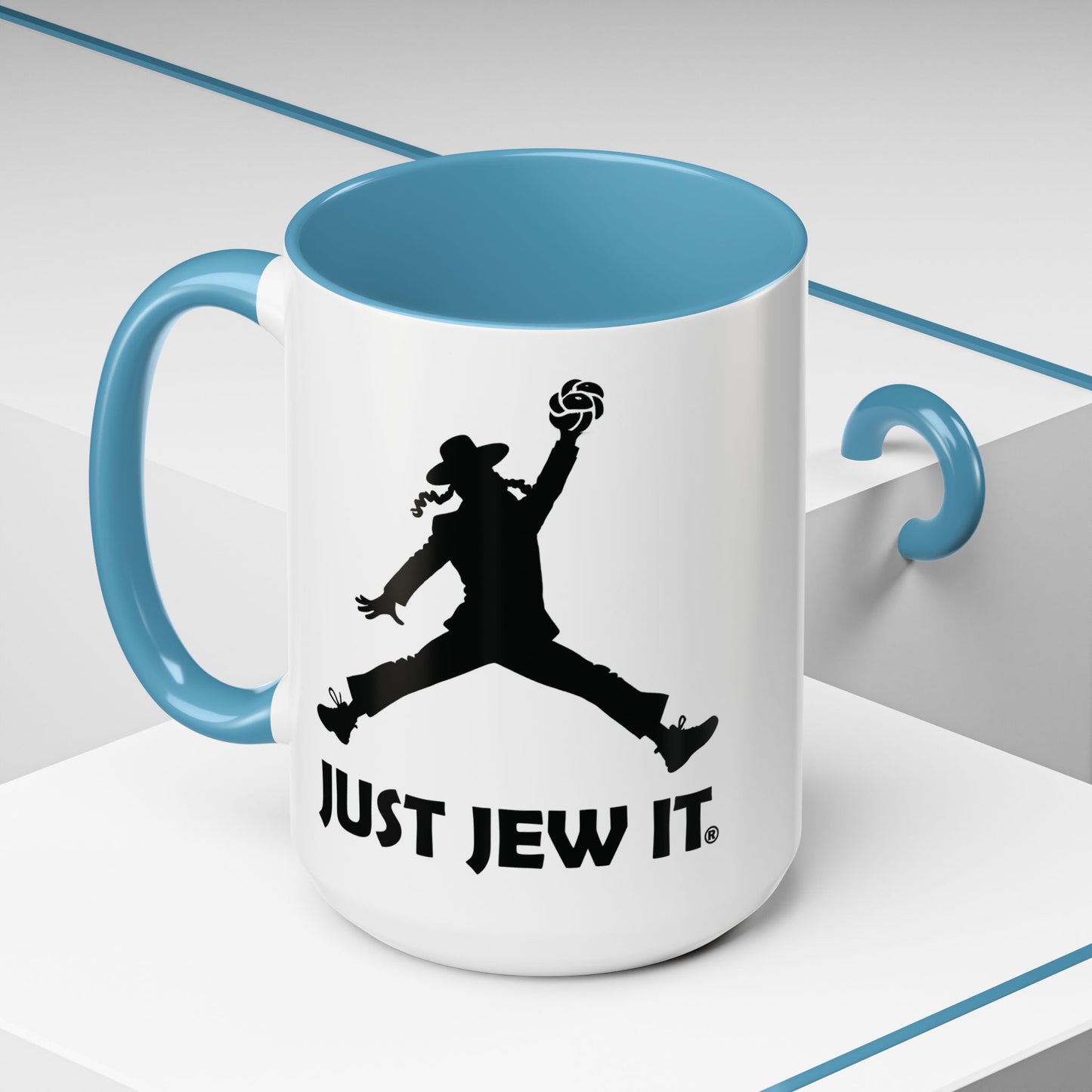 Just Jew It® Funny Rabbi Dunking Challa Bread Accent Mug, Jewish Humor Coffee Cup, Just Jew It Gift, 11, 15oz, Tea Mug, Ceramic Mug, Kitchen