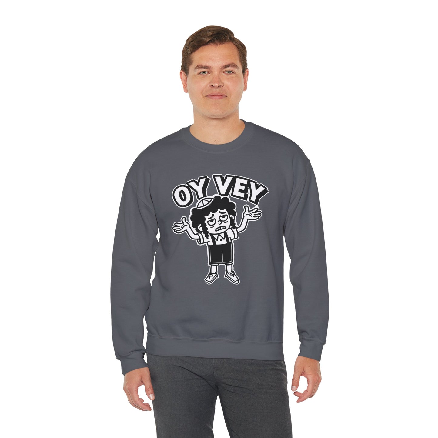 Oy Vey Tired Kid - Adult Sweatshirt Funny Gift for Food Lovers, Cozy Crewneck for Everyday Wear, Perfect for Holidays & Casual Events