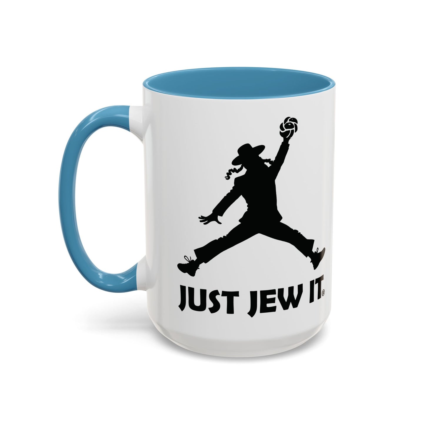 Just Jew It® Funny Rabbi Dunking Challa Bread Accent Mug, Jewish Humor Coffee Cup, Just Jew It Gift, 11, 15oz, Tea Mug, Ceramic Mug, Kitchen