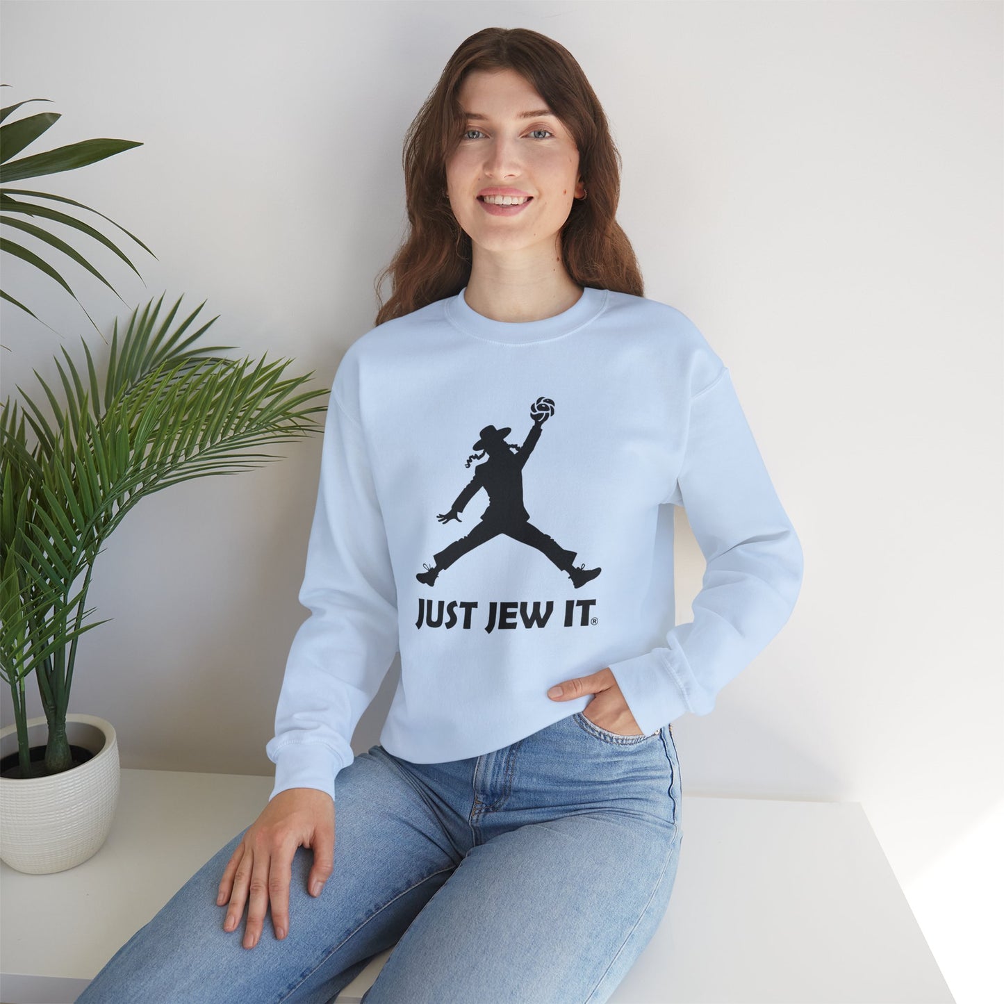 Just Jew It® Official Sweatshirt - Jumping Man with Challa Bread