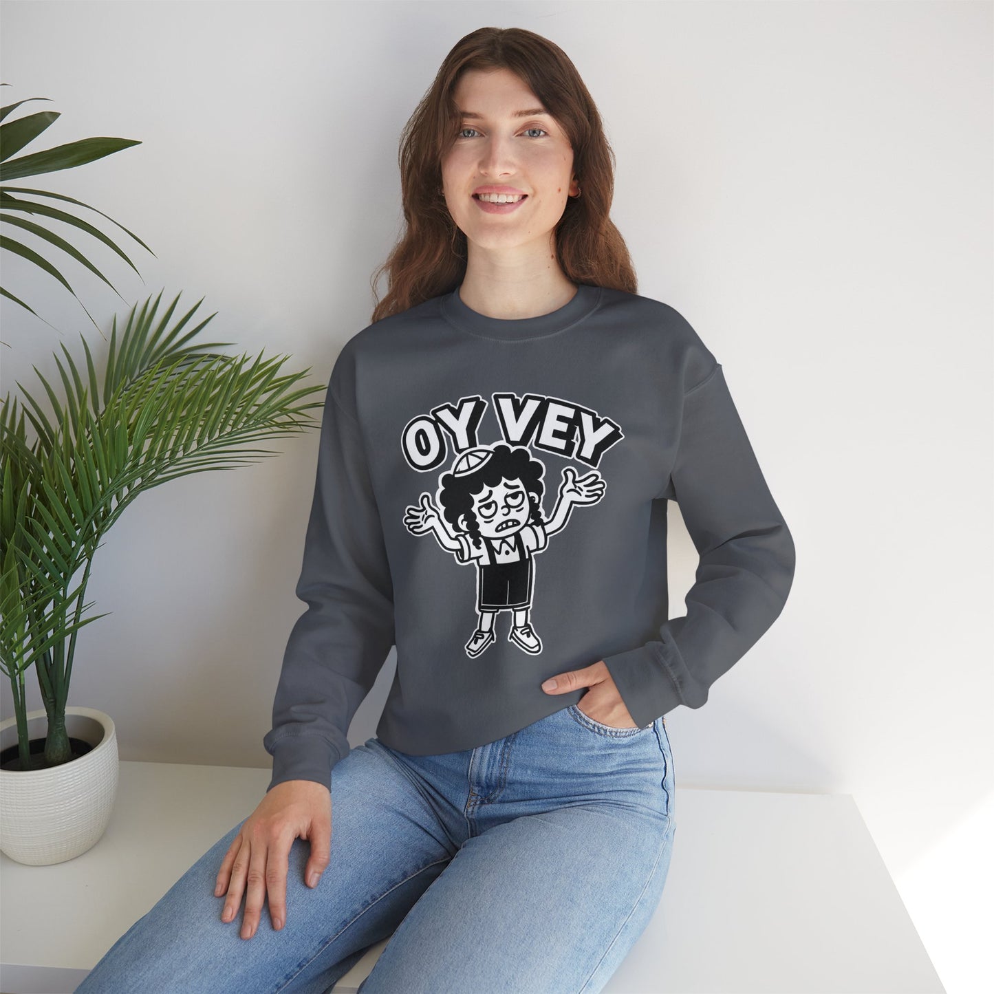 Oy Vey Tired Kid - Adult Sweatshirt Funny Gift for Food Lovers, Cozy Crewneck for Everyday Wear, Perfect for Holidays & Casual Events