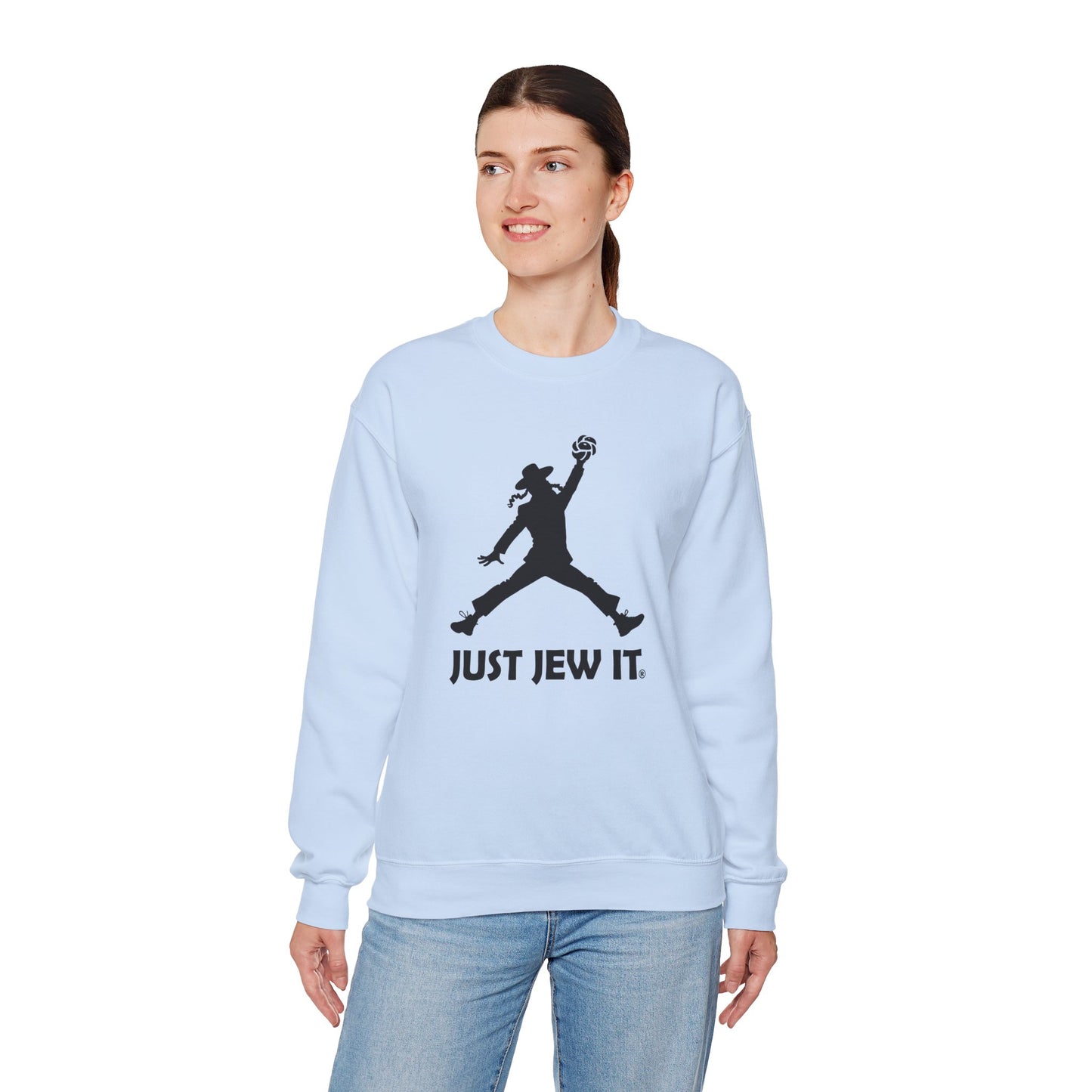 Just Jew It® Official Sweatshirt - Jumping Man with Challa Bread