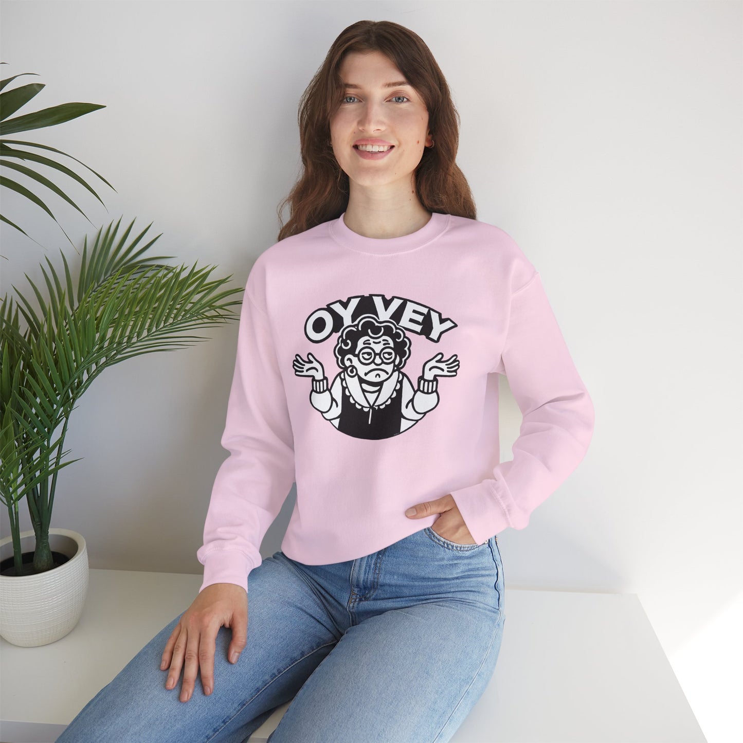Oy Vey All Day - Granny Shrug Sweater Funny Gift for Food Lovers, Cozy Crewneck for Everyday Wear, Perfect for Holidays & Casual Events