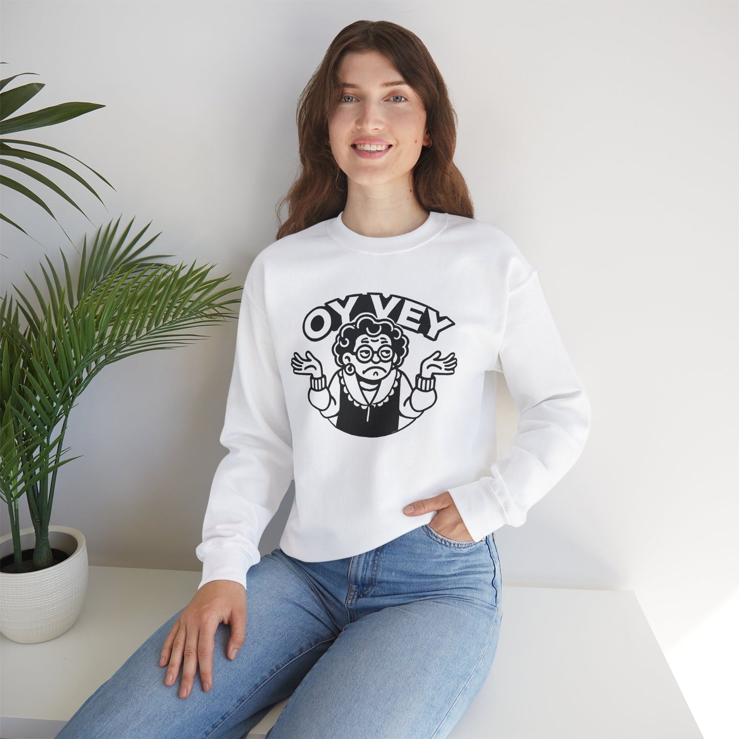 Oy Vey All Day - Granny Shrug Sweater Funny Gift for Food Lovers, Cozy Crewneck for Everyday Wear, Perfect for Holidays & Casual Events