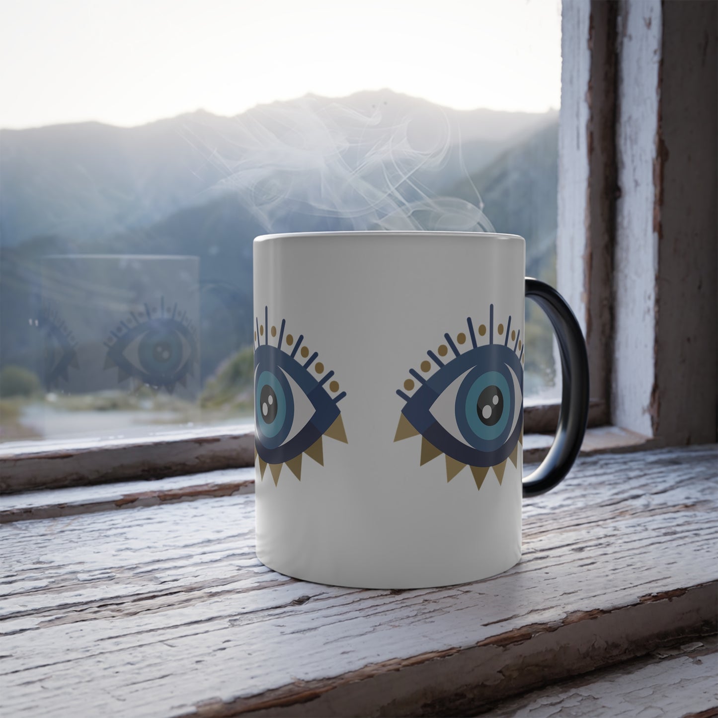 Color Changing Mug, Evil Eye Protection Coffee Cup, Good Luck Charm Mug, Heat Sensitive Cup, Unique Gift for Spiritual Friend, Turkish Evil