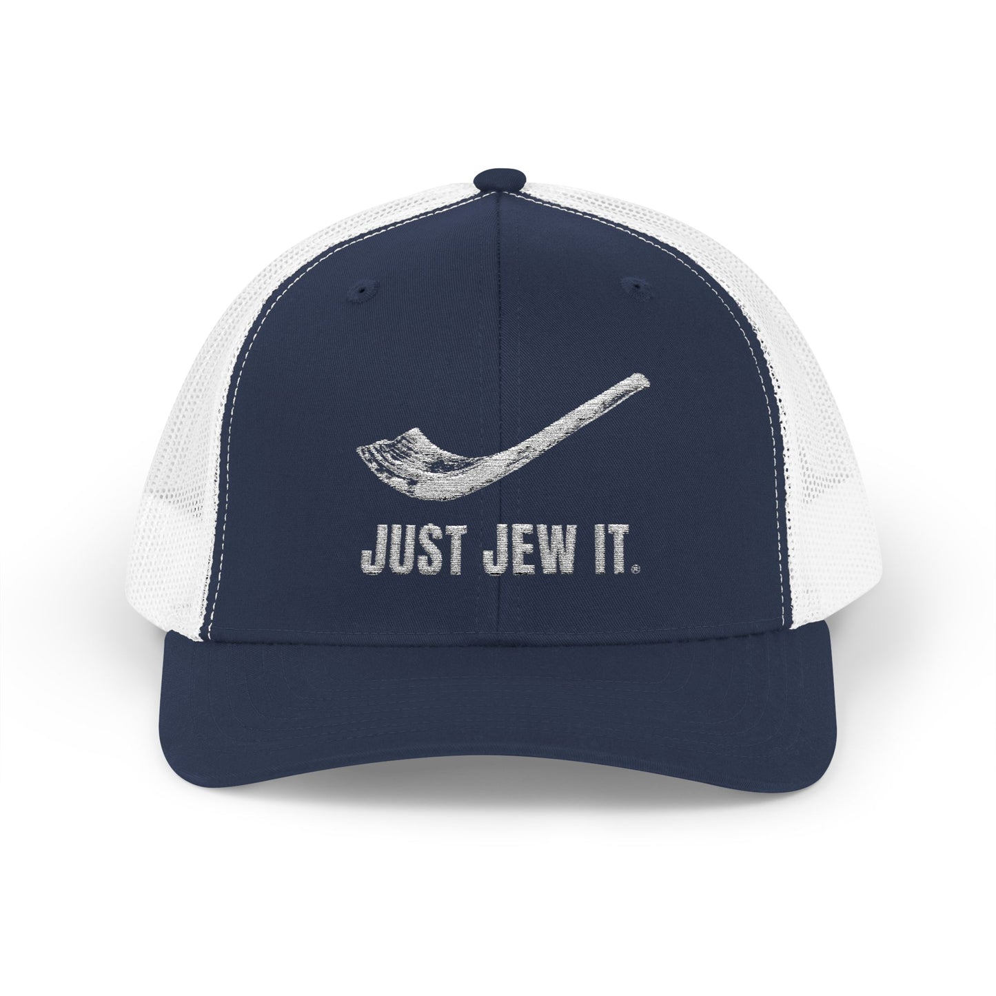 Embroidered Just Jew It® Official Snapback Trucker Cap - Stylish Mesh Hat for Jewish Culture & Pride