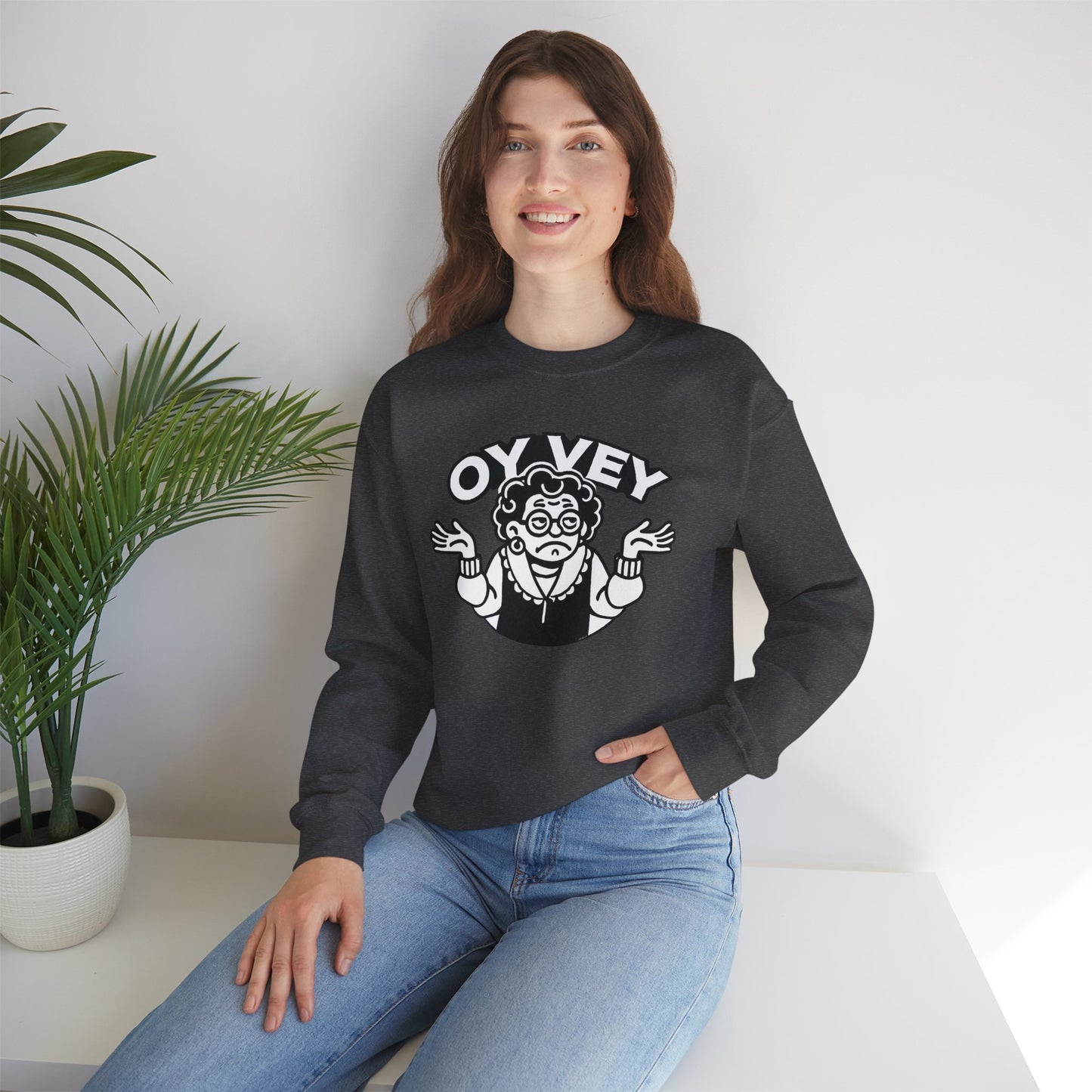 Oy Vey All Day - Granny Shrug Sweater Funny Gift for Food Lovers, Cozy Crewneck for Everyday Wear, Perfect for Holidays & Casual Events
