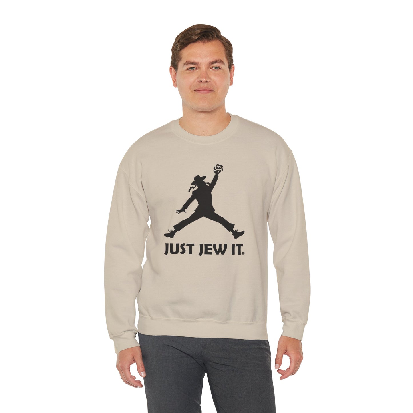Just Jew It® Official Sweatshirt - Jumping Man with Challa Bread