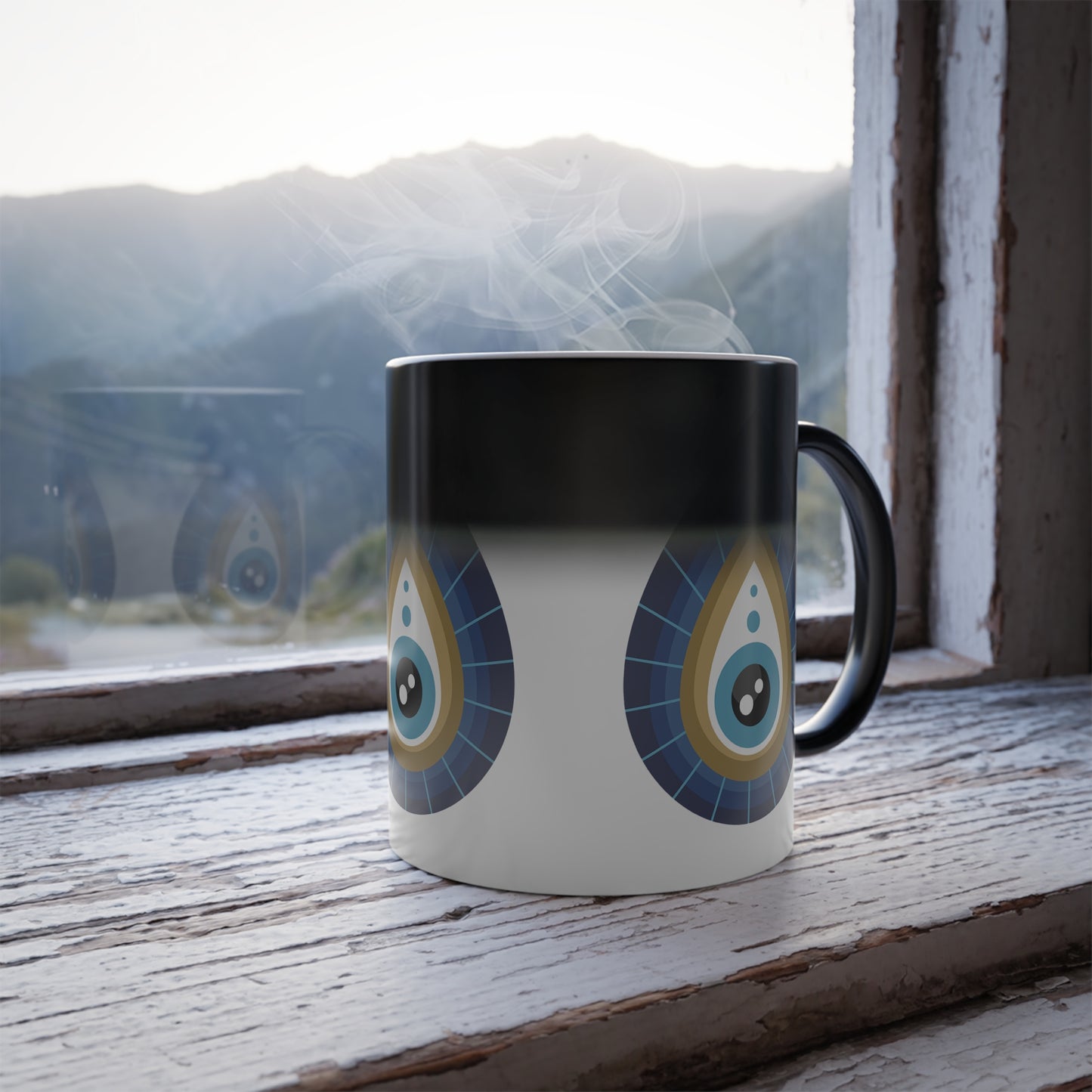 Color Changing Mug.  Evil Eye Protection Coffee Cup.  Good Luck Charm Mug, Heat Sensitive Cup, Unique Gift for Spiritual Friend.