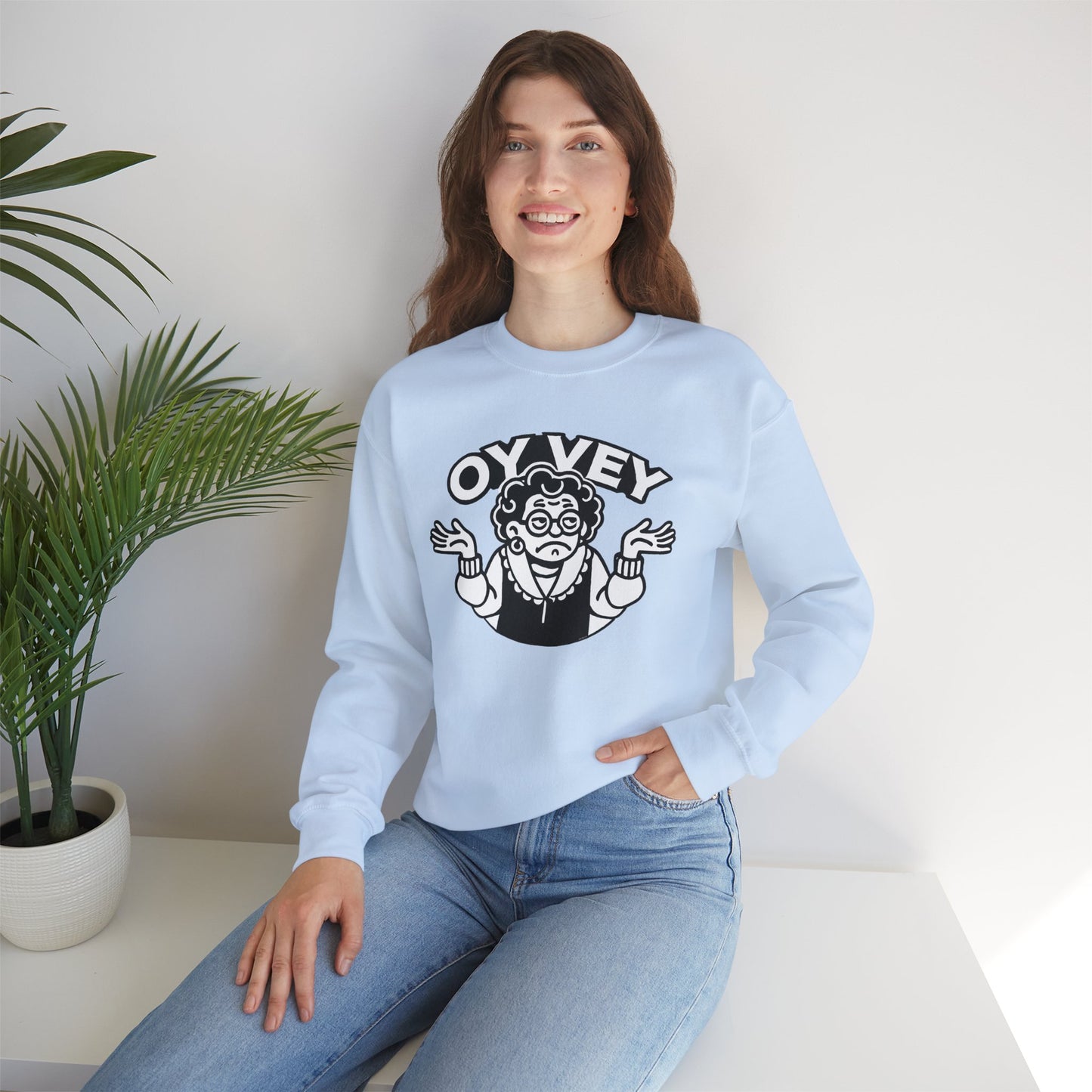 Oy Vey All Day - Granny Shrug Sweater Funny Gift for Food Lovers, Cozy Crewneck for Everyday Wear, Perfect for Holidays & Casual Events