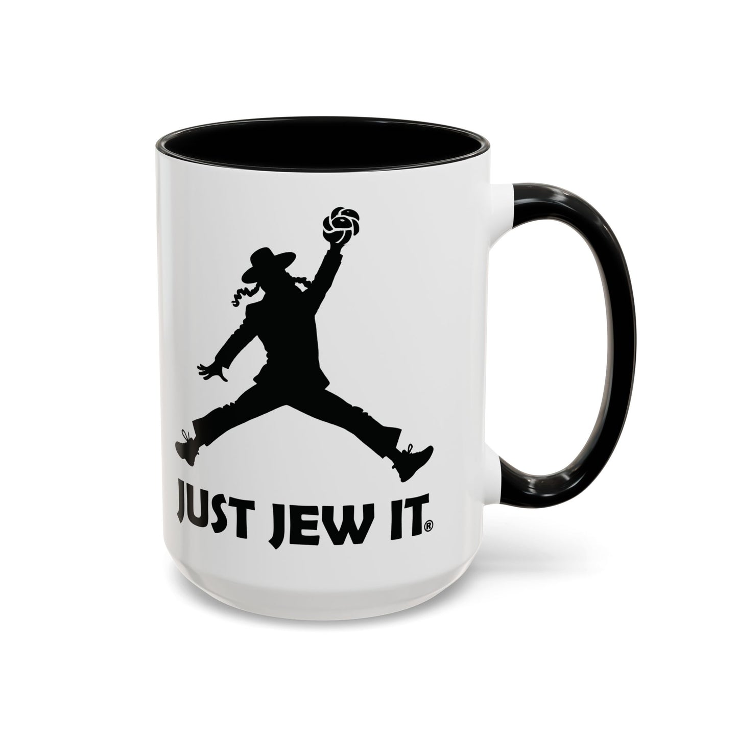 Just Jew It® Funny Rabbi Dunking Challa Bread Accent Mug, Jewish Humor Coffee Cup, Just Jew It Gift, 11, 15oz, Tea Mug, Ceramic Mug, Kitchen