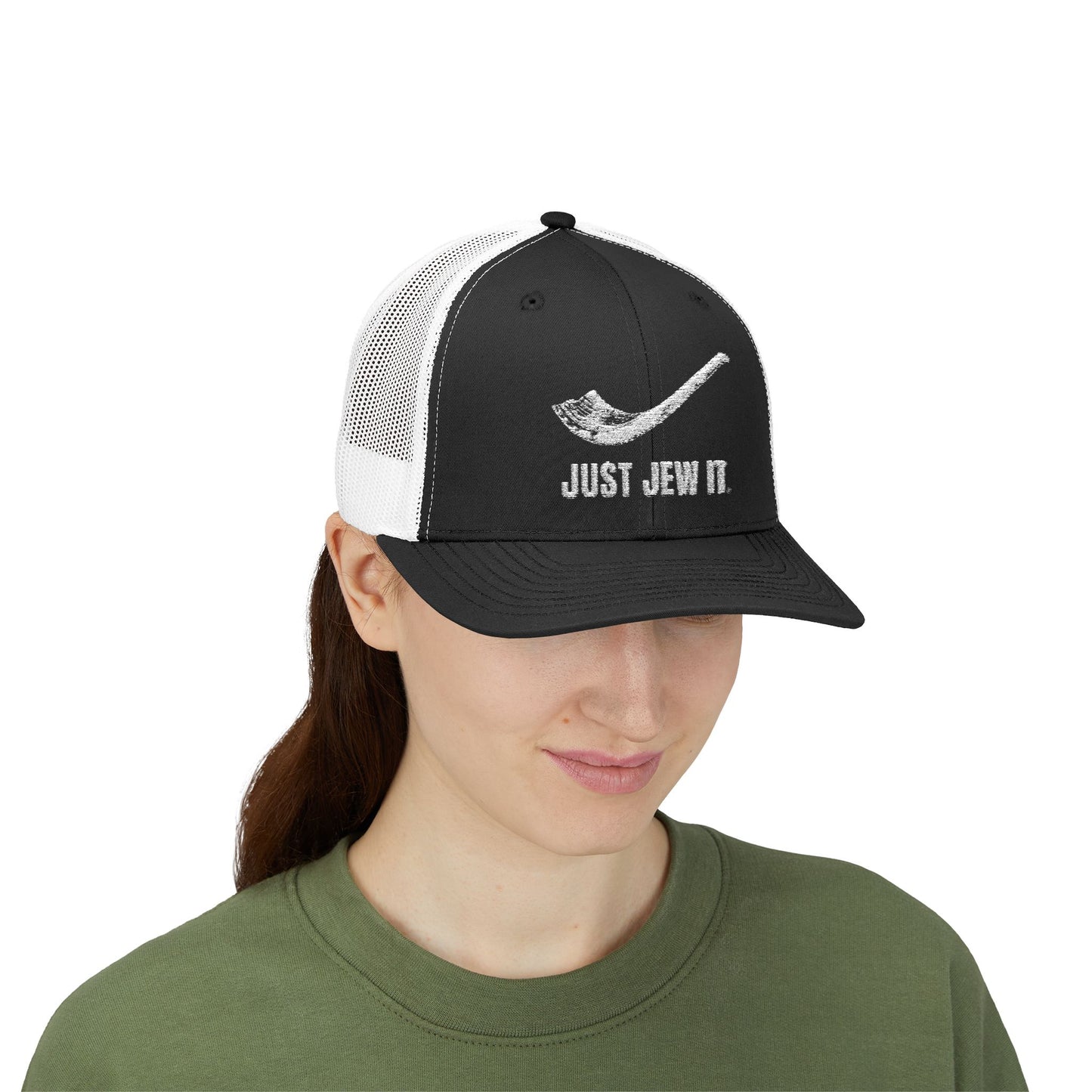 Embroidered Just Jew It® Official Snapback Trucker Cap - Stylish Mesh Hat for Jewish Culture & Pride