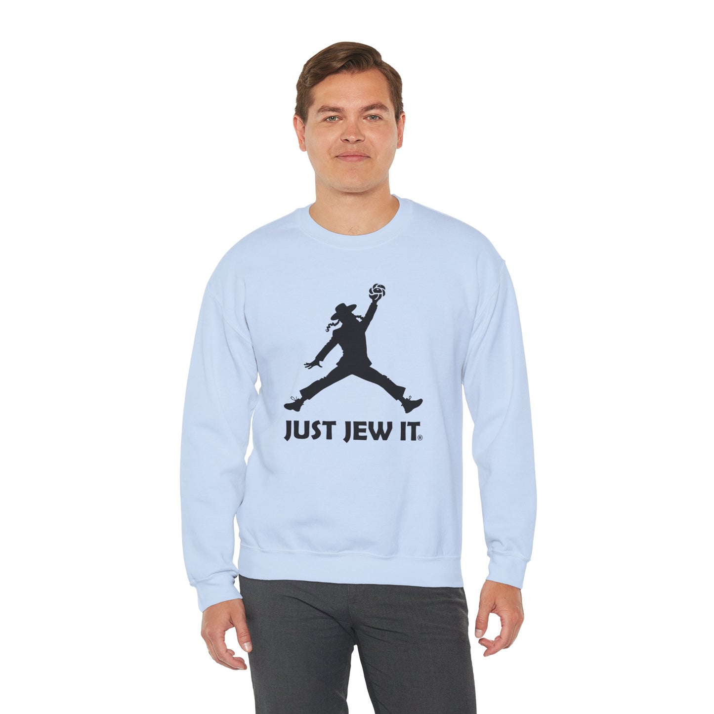 Just Jew It® Official Sweatshirt - Jumping Man with Challa Bread