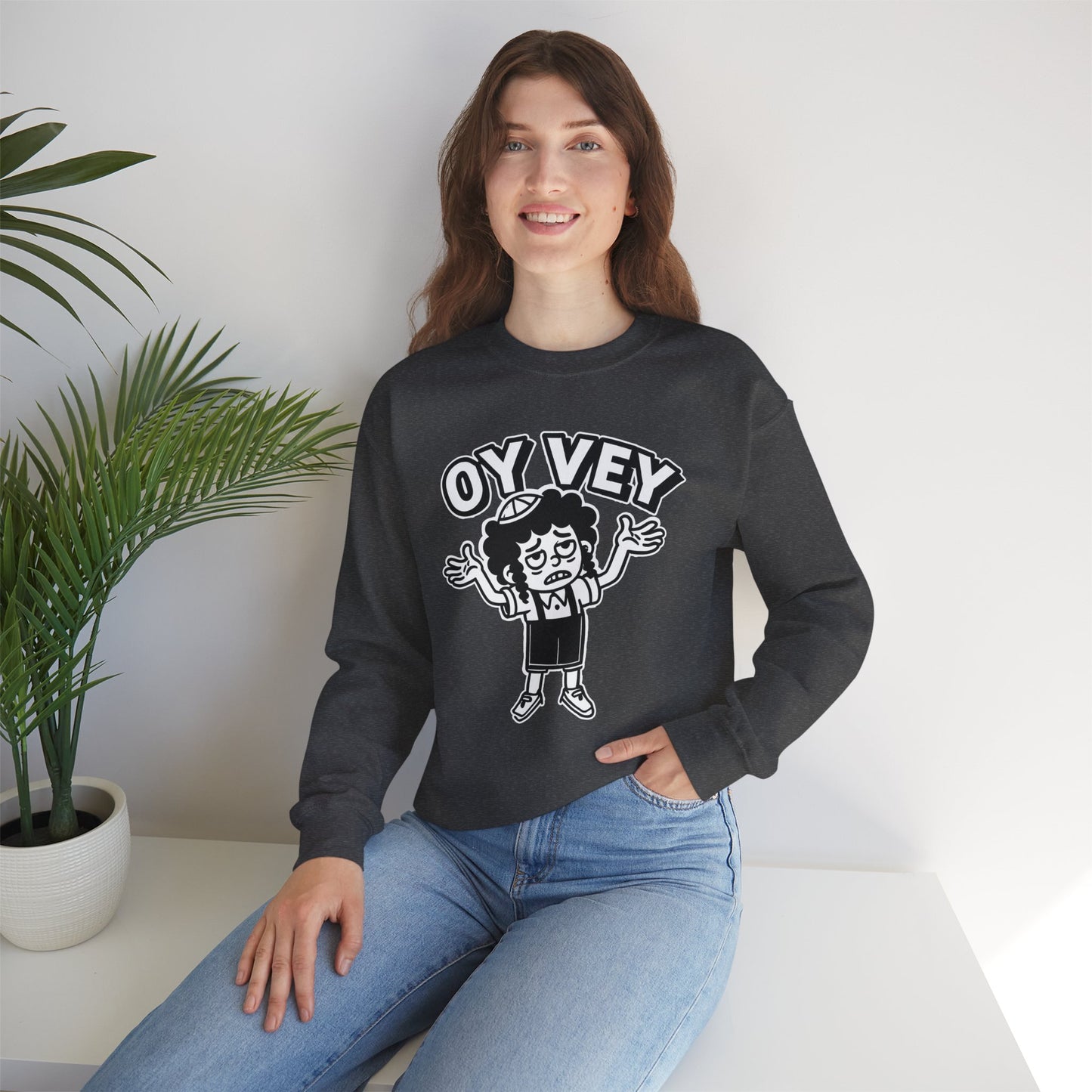 Oy Vey Tired Kid - Adult Sweatshirt Funny Gift for Food Lovers, Cozy Crewneck for Everyday Wear, Perfect for Holidays & Casual Events