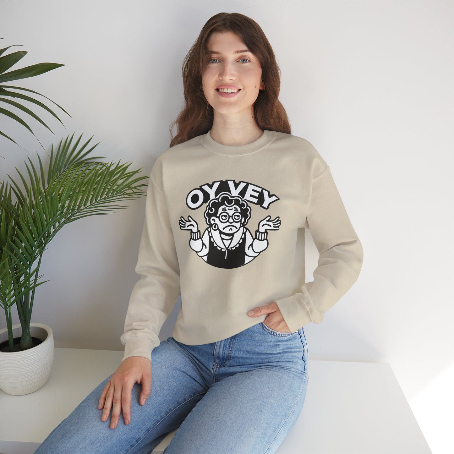 Oy Vey All Day - Granny Shrug Sweater Funny Gift for Food Lovers, Cozy Crewneck for Everyday Wear, Perfect for Holidays & Casual Events