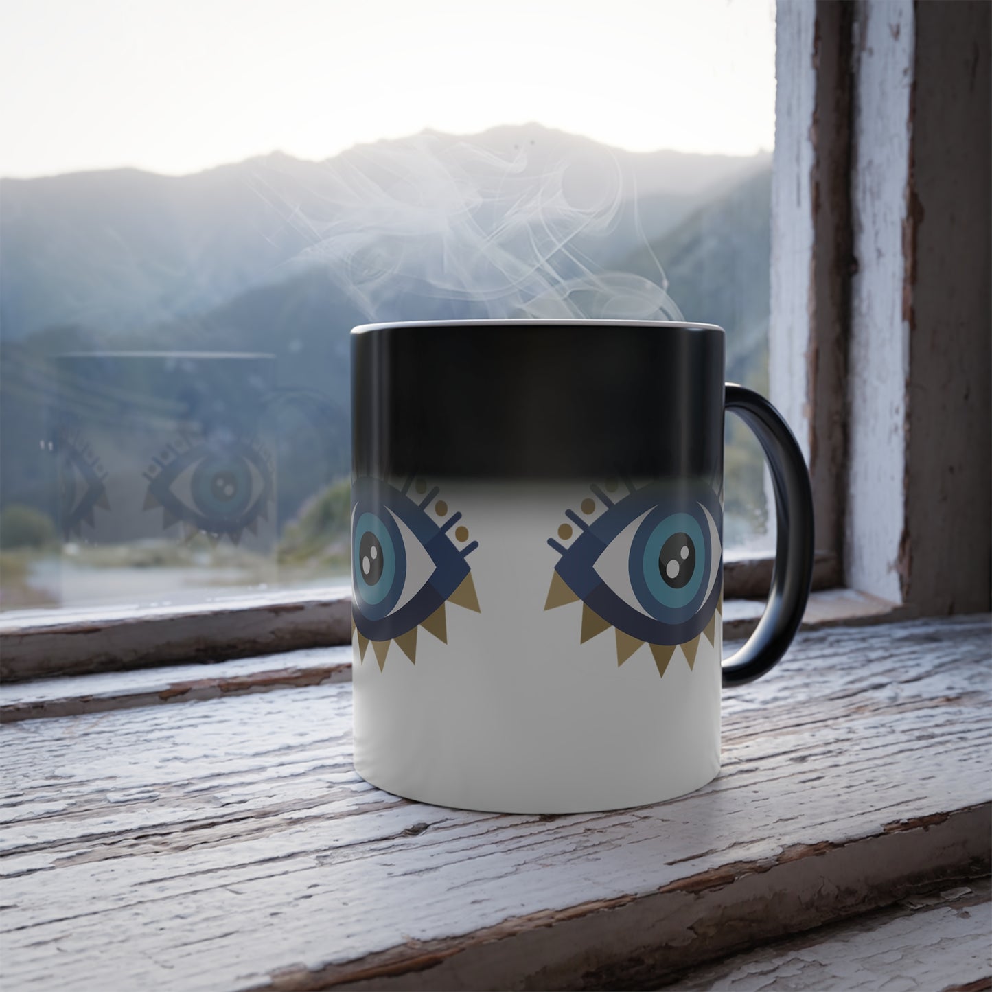 Color Changing Mug, Evil Eye Protection Coffee Cup, Good Luck Charm Mug, Heat Sensitive Cup, Unique Gift for Spiritual Friend, Turkish Evil