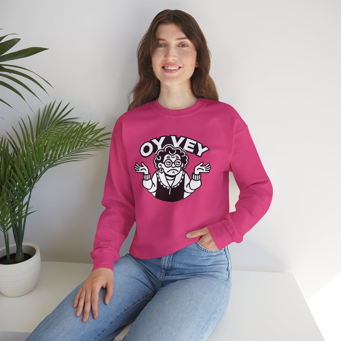 Oy Vey All Day - Granny Shrug Sweater Funny Gift for Food Lovers, Cozy Crewneck for Everyday Wear, Perfect for Holidays & Casual Events