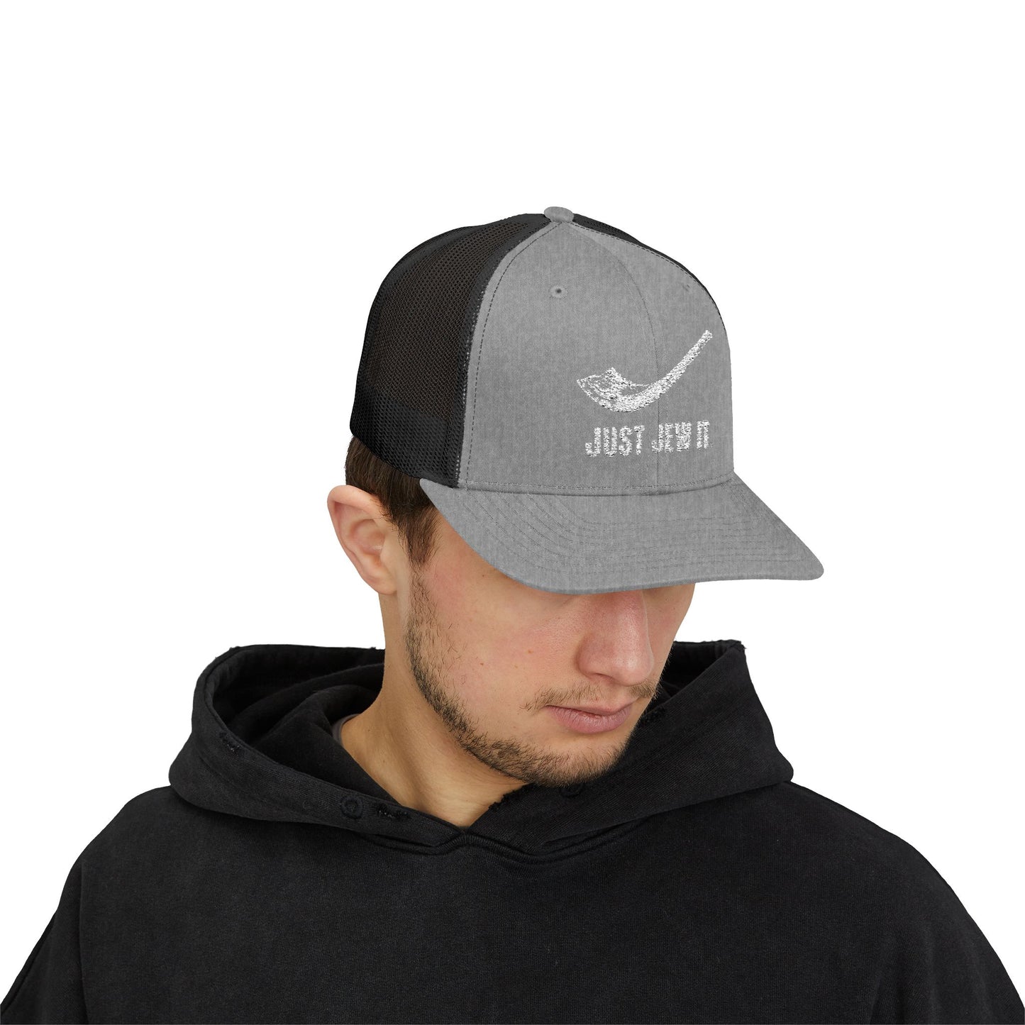 Embroidered Just Jew It® Official Snapback Trucker Cap - Stylish Mesh Hat for Jewish Culture & Pride