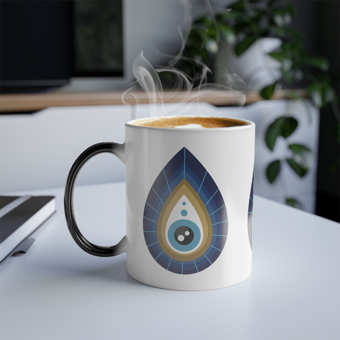 Color Changing Mug.  Evil Eye Protection Coffee Cup.  Good Luck Charm Mug, Heat Sensitive Cup, Unique Gift for Spiritual Friend.