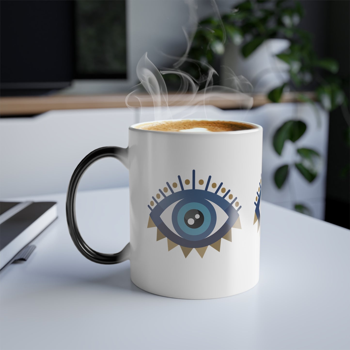 Color Changing Mug, Evil Eye Protection Coffee Cup, Good Luck Charm Mug, Heat Sensitive Cup, Unique Gift for Spiritual Friend, Turkish Evil