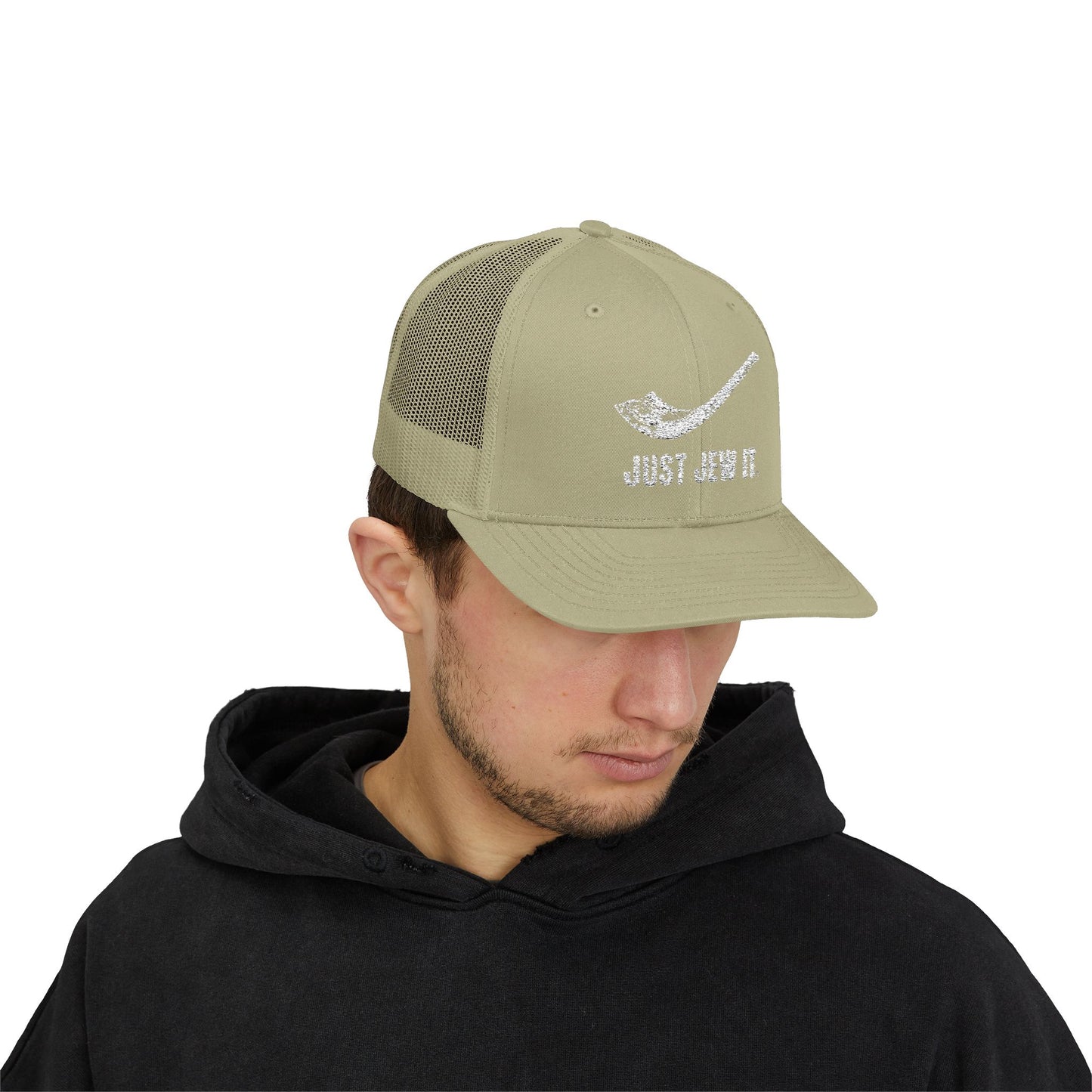 Embroidered Just Jew It® Official Snapback Trucker Cap - Stylish Mesh Hat for Jewish Culture & Pride