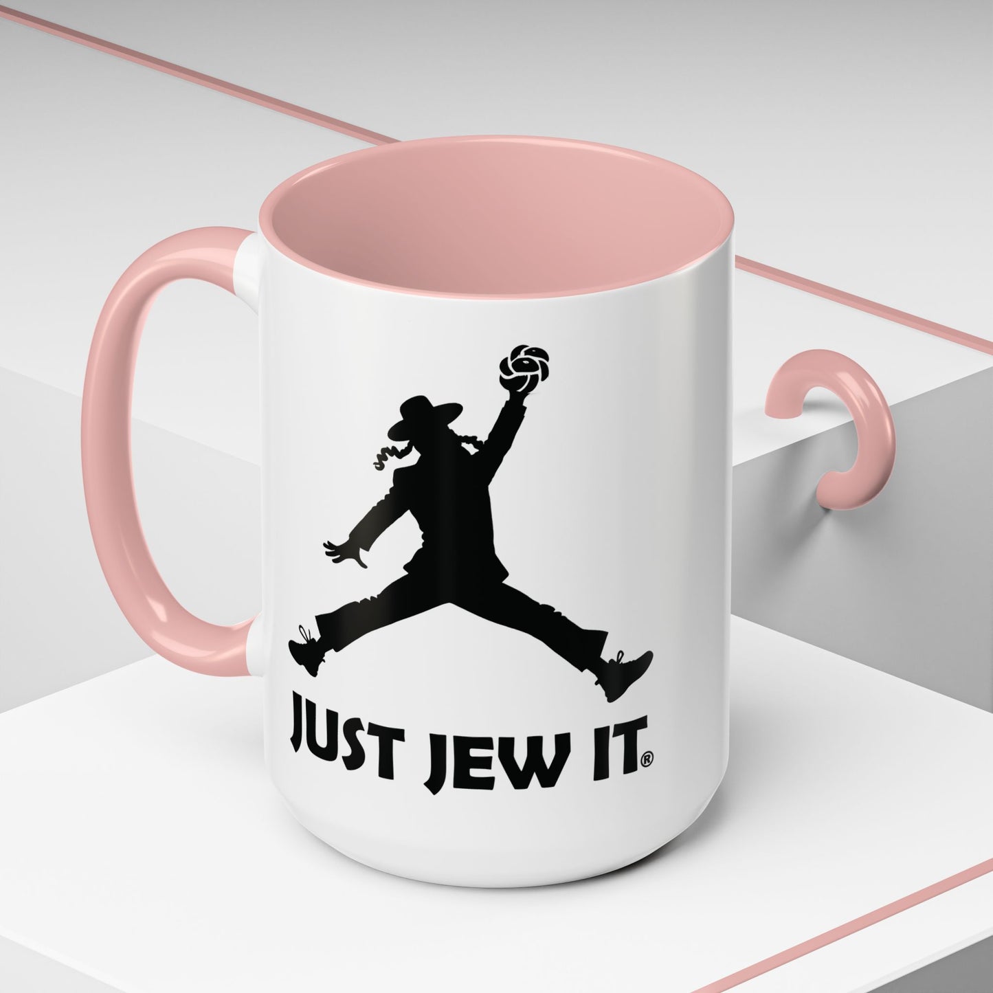 Just Jew It® Funny Rabbi Dunking Challa Bread Accent Mug, Jewish Humor Coffee Cup, Just Jew It Gift, 11, 15oz, Tea Mug, Ceramic Mug, Kitchen